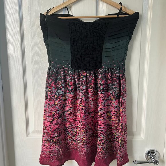 Anthropologie Charlie Jade Mini Dress 100% Silk Strapless Printed Ruched SZL - Picture 4 of 10